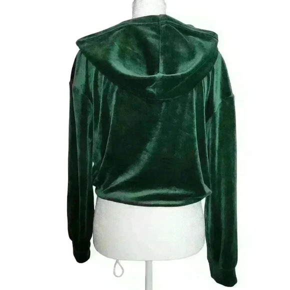 Jolie & Joy women's cropped velour green pullover hoodie size large - Picture 2 of 7